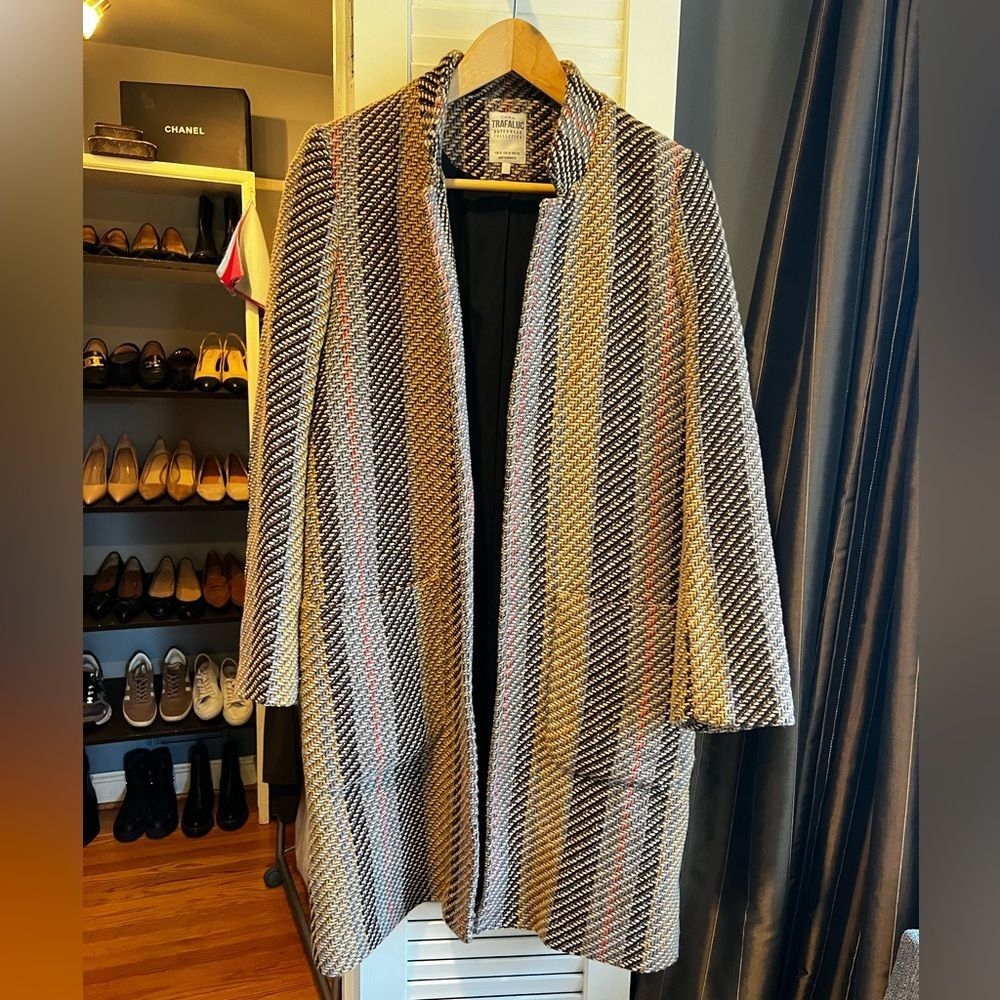 Zara Trafaluc Outerwear Collection Striped Jacquard Coat Multi Color - Rare - Picture 4 of 14